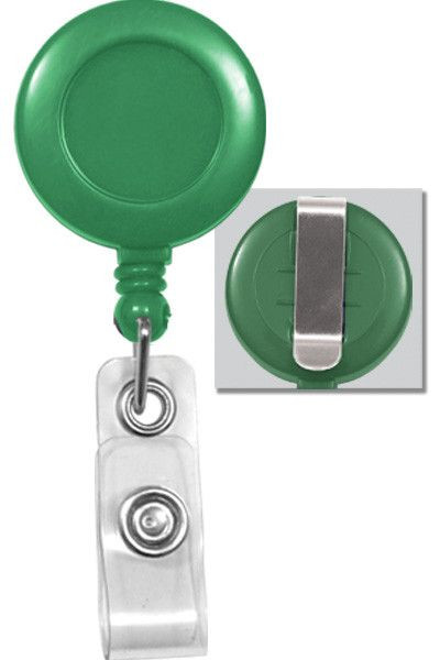 Green Badge Reel with Clear Vinyl Strap & Belt Clip