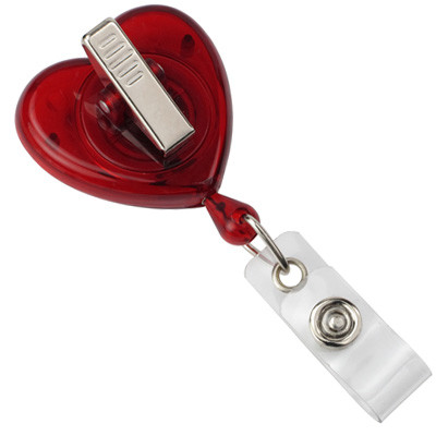 Red Translucent Heart-Shaped Badge Reel With Strap