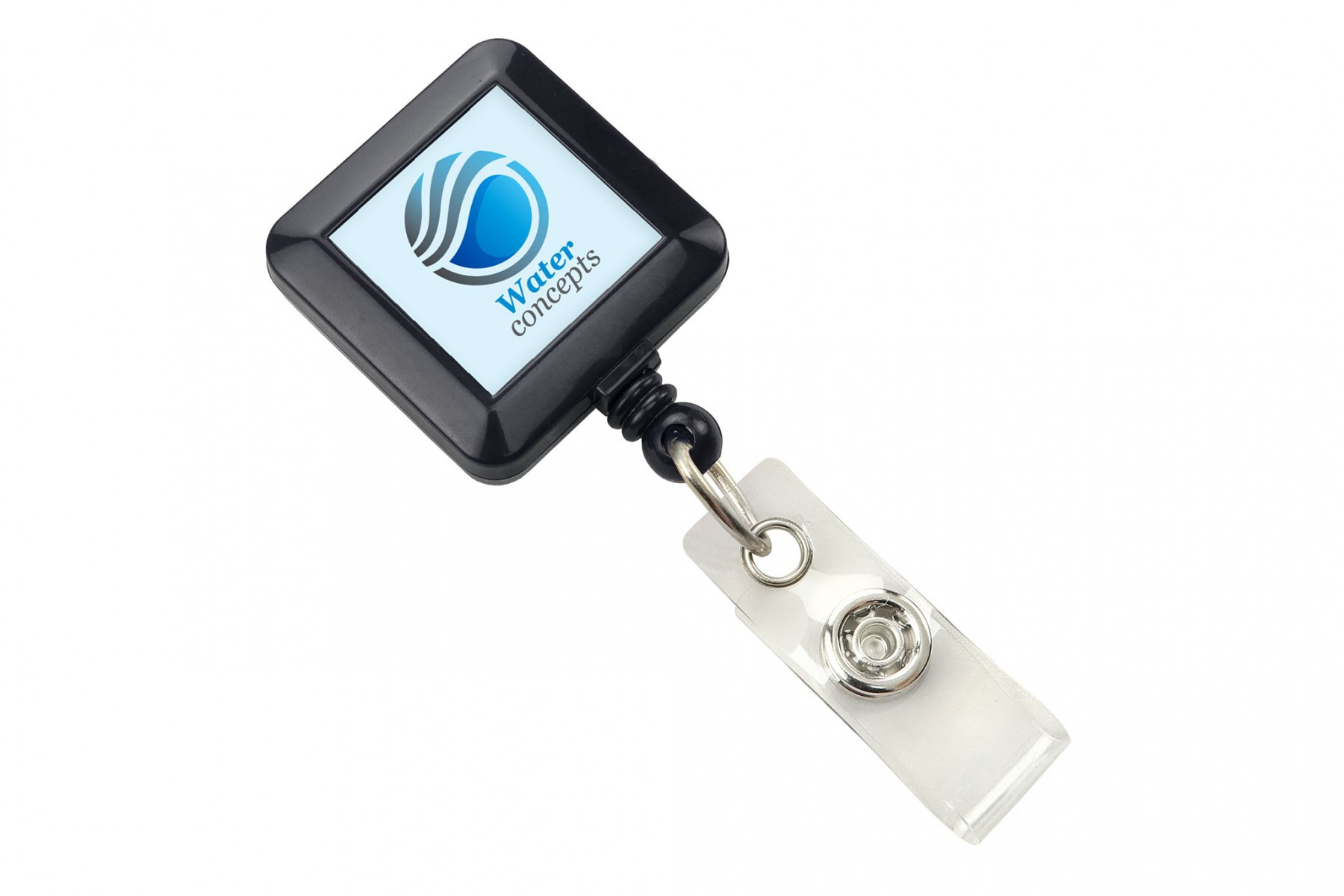 Black Square Badge Reel With Strap And Slide Clip