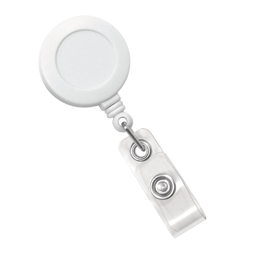 White Badge Reel with Clear Vinyl Strap & Belt Clip