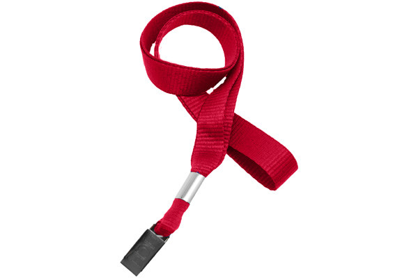 Red 5/8" (16 mm) Lanyard with Nickel-Plated Steel Bulldog Clip