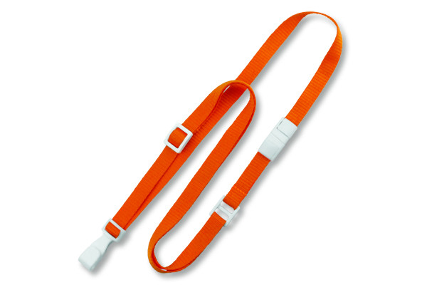 Orange 3/8" (10 mm) Lanyard with "No-Twist" Wide Plastic Hook & Safety Breakaway