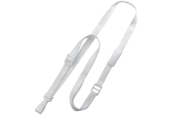 White 3/8" (10 mm) Flat Adjustable Breakaway Lanyard W/ Slide Adjuster And "no-twist" Wide Plastic Hook 2137-2036