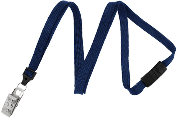 Navy Blue 3 8 10 mm Breakaway Lanyard with Nickel Plated Steel Bulldog Clip