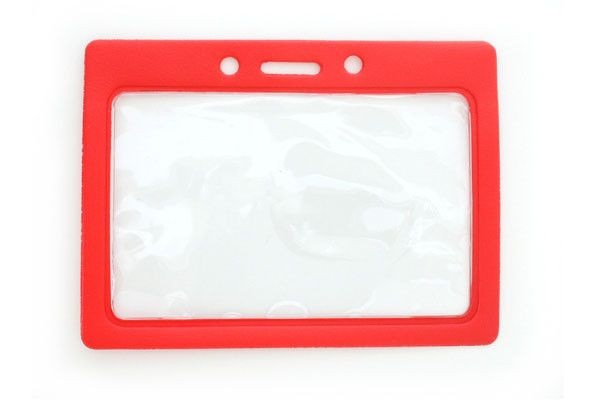 Vinyl Horizontal Badge Holder with Red Color Frame, 3.5" x 2.13"