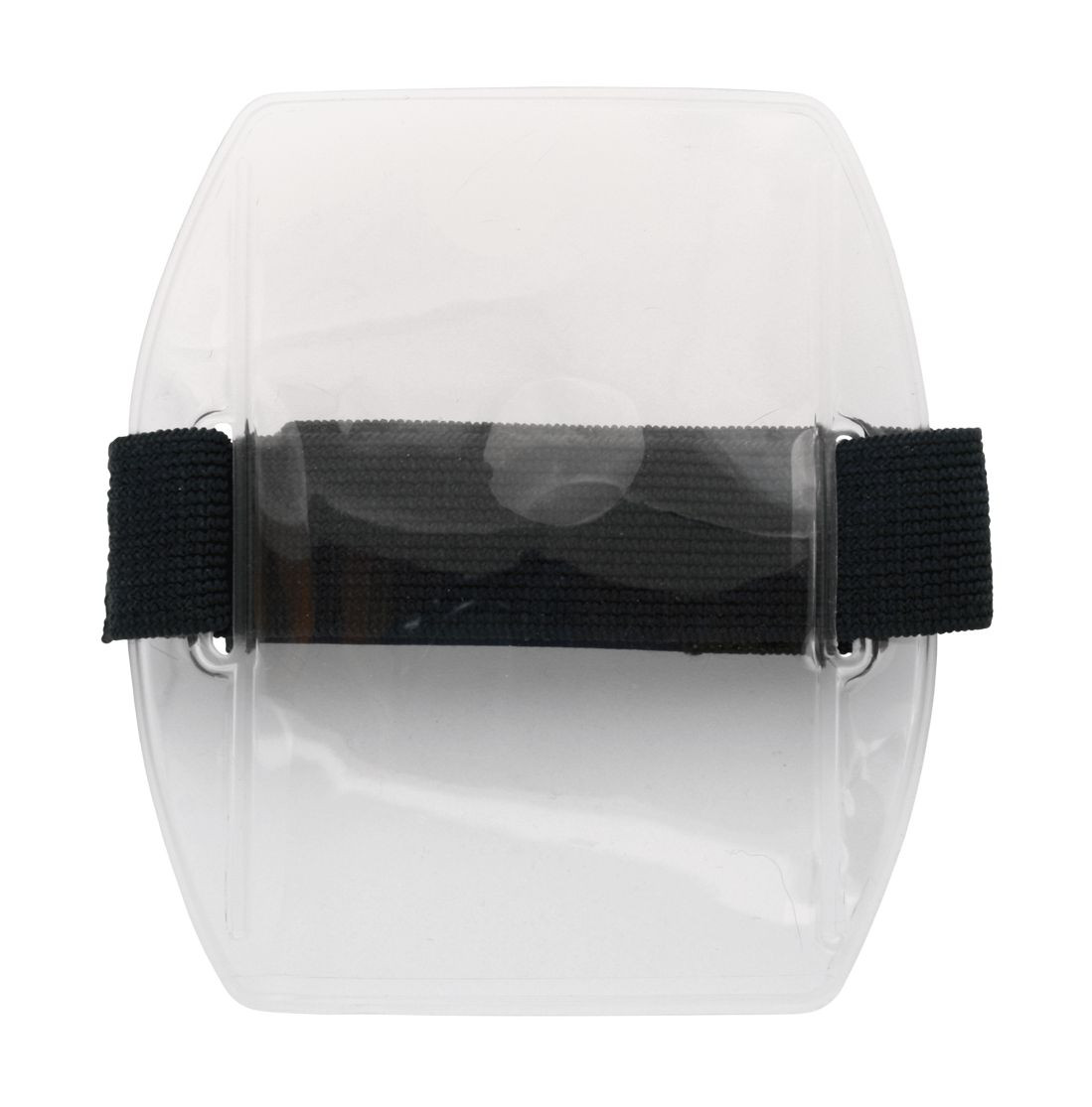 Clear Vinyl Vertical Arm Band Badge Holder with Blue Strap, 2.75" x 3.8"