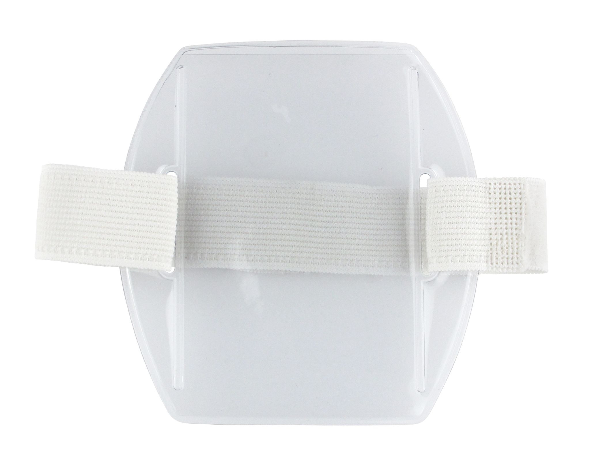 Clear Vinyl Vertical Arm Band Badge Holder with White Strap, 2.75" x 3.8"