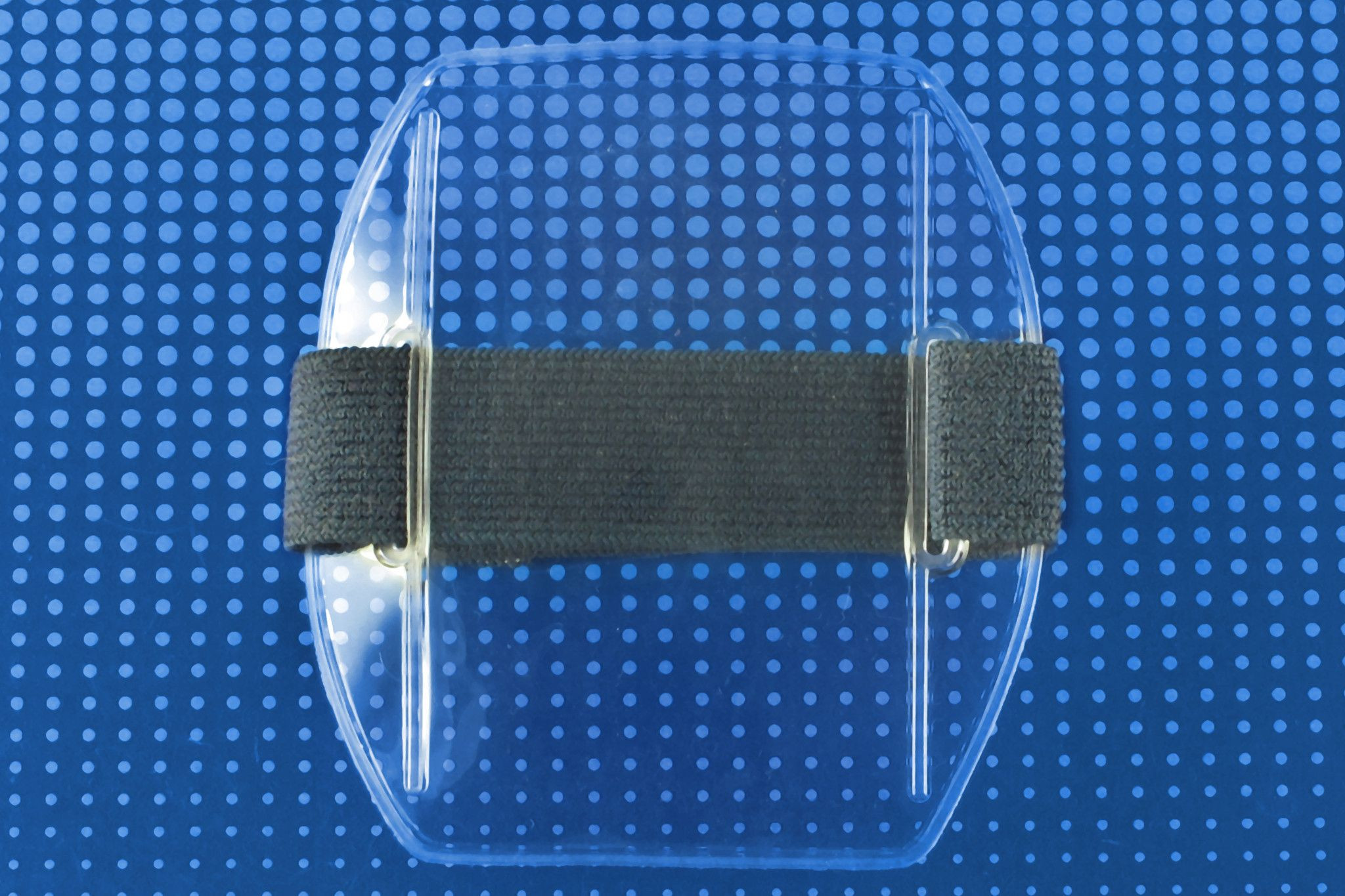 Clear Vinyl Vertical Arm Band Badge Holder with Blue Strap, 4.38" x 2.5"