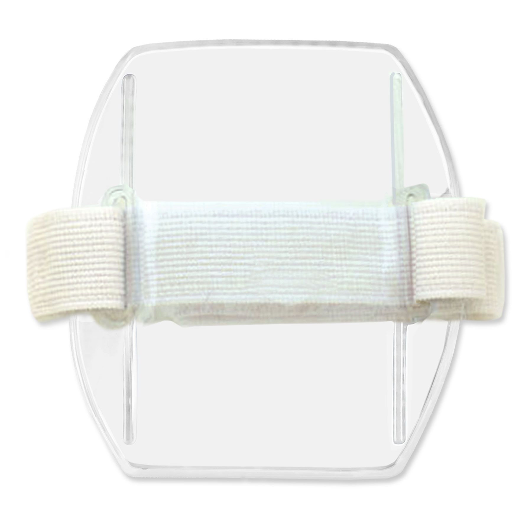 Clear Vinyl Vertical Arm Band Badge Holder with White Strap, 2.38" x 3.38"