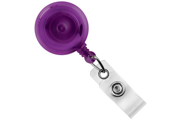 Translucent Purple Round Badge Reel With Strap And Slide Clip