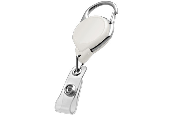 White Carabiner Badge Reel With Strap