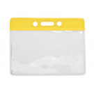 Clear Vinyl Horizontal Badge Holder with Yellow Color Bar, 3.75" x 2.63"