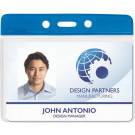 Clear Vinyl Horizontal Badge Holder with Blue Color Bar, 3.85" x 2.68"