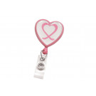 Pink Badge Reel with Domed Awareness Label, Clear Vinyl Strap & Swivel Spring Clip